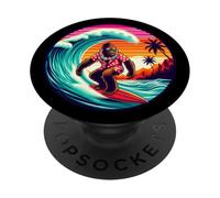 Cool Sasquatch sulla tavola da surf Surf onde tropicali del tramonto PopSockets PopGrip Adesivo