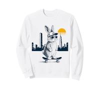 Cool Skater Coniglietto di Pasqua Skyline della Città Felpa