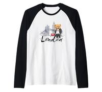 Cool Sketch Drawing London Skyline with Teddy Bear Graphic Maglia con Maniche Raglan