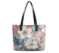 Cool Skull Graphics Borsa tote in pelle per le donne Borse con manico superiore Borse Casual Lavoro Tote Borsa a tracolla da viaggio, Fiore Foglie Di Pesca, 29*34*14cm