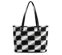 Cool Skull Graphics Borsa tote in pelle per le donne Borse con manico superiore Borse Casual Lavoro Tote Borsa a tracolla da viaggio, Bandiera a scacchi bianca e nera, 29*34*14cm
