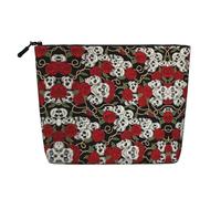 Cool Skull Head and Roses Stampa Trucco Bag Cosmetic Bag per le Donne Grande Capacità Viaggio Makeup Bag Zipper Pouch
