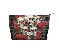 Cool Skull Head and Roses velluto a coste borsa organizer da viaggio borsa cosmetica grande borsa ampia tasca nera, taglia unica, Nero, One Size