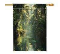 Cool Spring Jungle Tree House Bandiera 71,1 x 101,2 cm su entrambi i lati per esterni Decorativa, Foresta tropicale Fiume Scenico FrontYard Tela Bandiera per la casa, Paesaggio Naturale Modello