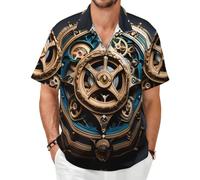 Cool Steampunk Gears Camicia a maniche corte - Top estivo casual abbottonato, Nero, 4X-Large-8X-Large