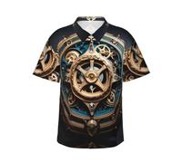 Cool Steampunk Gears, camicia hawaiana da uomo a maniche corte, perfetta per vacanze al mare e feste quest'estate, Nero, XL-4XL