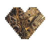 Cool Steampunk Gears Print Building Brick Block Puzzle - Puzzle immagine a forma di cuore, immagine puzzle in legno