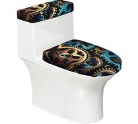 Cool Steampunk Gears Stampa Wc Seat Cover Set per Bagno | Copriwater elasticizzato, lavabile in lavatrice, si adatta al coperchio del water allungato a forma di U standard