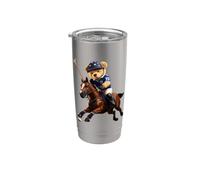 Cool Teddy Bear Playing Horse Polo Game Illustration Graphic Bicchiere termico in acciaio inox doppia parete