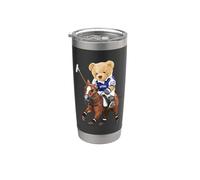 Cool Teddy Bear Playing Horse Polo Game Illustration Graphic Bicchiere termico in acciaio inox doppia parete