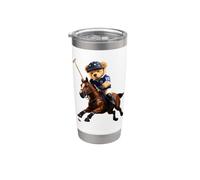 Cool Teddy Bear Playing Horse Polo Game Illustration Graphic Bicchiere termico in acciaio inox doppia parete