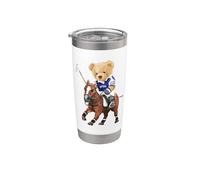 Cool Teddy Bear Playing Horse Polo Game Illustration Graphic Bicchiere termico in acciaio inox doppia parete