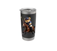 Cool Teddy Bear Playing Horse Polo Game Illustration Graphic Bicchiere termico in acciaio inox doppia parete