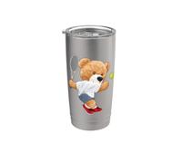 Cool Teddy Bear Playing Tennis Illustration Graphic Designs Bicchiere termico in acciaio inox doppia parete