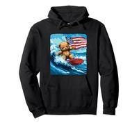 Cool Teddy Bear Shredding Onde con bandiera americana Felpa con Cappuccio