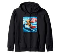 Cool Teddy Bear Shredding Onde con bandiera americana Felpa con Cappuccio