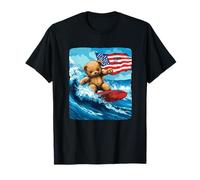 Cool Teddy Bear Shredding Onde con bandiera americana Maglietta