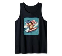 Cool Teddy Bear Surfing Orgoglioso con bandiera americana Canotta