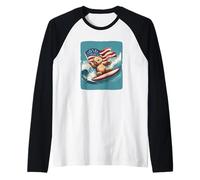 Cool Teddy Bear Surfing Orgoglioso con bandiera americana Maglia con Maniche Raglan
