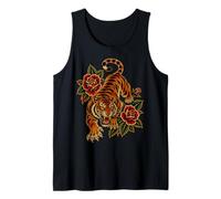 Cool Tiger E Rose Vintage Tattoo Wild Jungle Cat Art Canotta