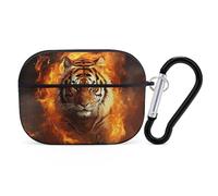 Cool Tiger in Flame AirPods Pro Custodia protettiva con anello portachiavi in PC custodia protettiva rigida per AirPods Pro di seconda generazione, per donne e uomini, facile da aprire, protezione