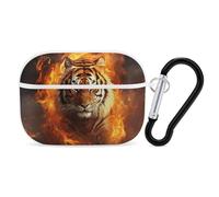 Cool Tiger in Flame AirPods Pro Custodia protettiva con anello portachiavi in PC custodia protettiva rigida per AirPods Pro di seconda generazione, per donne e uomini, facile da aprire, protezione