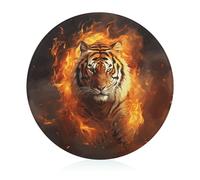 Cool Tiger in Flame Tagliere rotondo, in vetro temperato, unico tagliere da cucina per pizza, verdura, frutta, formaggio e salumi