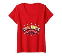 Cool Uncle Club Retro Baffi Stelle Family Pride Maglietta con Collo a V, Donna, Rosso, XXL