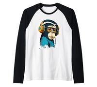 Cool Urban Monkey con cuffie in città Maglia con Maniche Raglan
