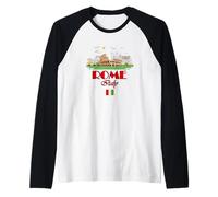 Cool Vintage Roma Italia Skyline with Italy Flag, Rome Italy Maglia con Maniche Raglan