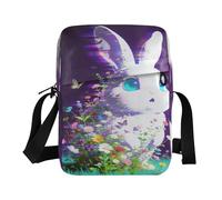 Cool White Rabbit Pattern Poliestere Crossbody Bag 16,8 * 23,9 * 6,3 cm Multi scomparto tracolla borsa a tracolla per tutti i giorni all'aperto scuola e regalo casual