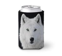 Cool White Wolf con gli occhi verdi può raffreddare manicotto personalizzato pieghevole isolato lattina refrigeratore porta bevande standard riutilizzabile in neoprene isolato manica per bevande