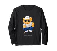 Cool Wild Teddy Bear Playing Golf Style Illustration Graphic Maglia a Manica