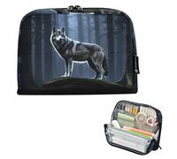 Cool Wolf - Astuccio per matite con cerniera, colore: nero, per ragazze e adolescenti, per adulti e bambini, per il rientro a scuola