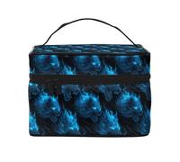 Cool Wolf Blue Flame Print Makeup Bag Trousse Toiletry Bags Cute Cosmetic Bags per le donne, Grande borsa organizer da viaggio