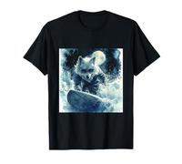 Cool Wolf Surfer Occhiali da sole Luna Piena Notte Oceano Art Maglietta