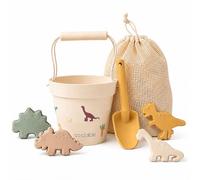 coolable Set di 6 Giocattoli da Spiaggia in Silicone per Bambini - Secchiello Pieghevole, Paletta, 4 Formine e Borsa a Rete - Mondo dei Dinosauri