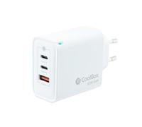 CoolBox Caricatore 2 x USB C + USB A 65 W con tecnologia GAN, QuickCharge 3.0 + PowerDelivery, compatibile con iPhone/iPad/Galaxy/Xiaomi. Formato Ultra Compatto, Colore Bianco