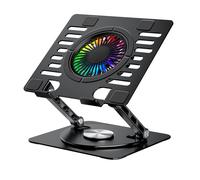 CoolAir - Supporto portatile con ventola silenziosa RGB da 11 cm, base regolabile in altezza e rotazione di 360°, frigorifero portatile con velocità regolabile, tablet/laptop fino a 17,3". Alluminio