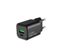 CoolBox GAN, Caricatore USB C 25 W, caricatore di ricarica rapida tipo C con USB-C + USB-A, PD/PPS e Quick Charge 3.0, caricatore a 2 porte, compatibile con Samsung Galaxy, iPhone 17/16/15, Xiaomi e