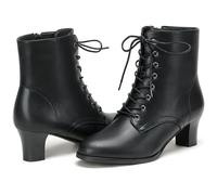 COOLCEPT Donna Vintage Victorian Stivali Stringata Tacco a Blocco Stivali alla Caviglia 70s Steampunk Stivaletti Zip Black Taglia 39