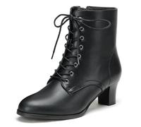 COOLCEPT Donna Vintage Victorian Stivali Stringata Tacco a Blocco Stivali alla Caviglia 70s Steampunk Stivaletti Zip Black Taglia 43