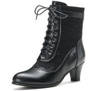 COOLCEPT Stivali vittoriani vintage da donna 70s con lacci alla caviglia stivali cerniera, Nero , 38 EU