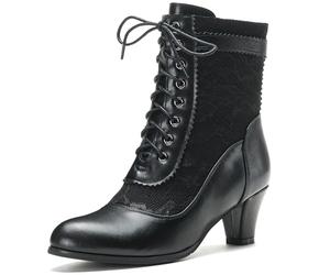 COOLCEPT Stivali vittoriani vintage da donna 70s con lacci alla caviglia stivali cerniera, Nero , 41 EU