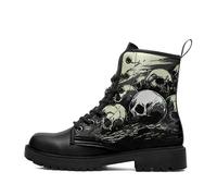 coolcustomize Stivali da combattimento da uomo con teschio gotico, punk rock, alla moda, con lacci, stivaletti alla caviglia per le donne in pelle leggera scarpe invernali, Teschio nero., 47 1/3 EU