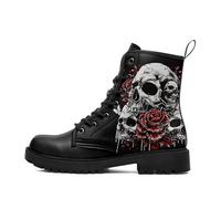 coolcustomize Stivali da combattimento da uomo con teschio gotico, punk rock, alla moda, con lacci, stivaletti alla caviglia per le donne in pelle leggera scarpe invernali, Teschio Rosa Nero, 42 2/3