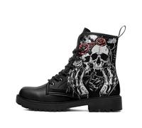 coolcustomize Stivali da combattimento da uomo con teschio gotico, punk rock, alla moda, con lacci, stivaletti alla caviglia per le donne in pelle leggera scarpe invernali, Scheletro nero., 45 1/3 EU