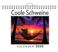 Coole Schweine: Wandkalender 2026, Kalender DIN A4 quer, Monatskalender im Querformat mit Kalendarium, das perfekte Geschenk