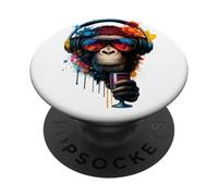 Cooler Gorilla con cuffie Scimmia Street Style Musica Party PopSockets PopGrip Adesivo