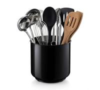 Cooler Kitchen Portautensili girevole extra large e robusto, nero con base ponderata senza punta, divisorio rimovibile e inserto impugnato, resistente alla ruggine e lavabile in lavastoviglie